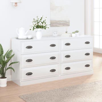 vidaXL Dressoirs 2 st bewerkt hout hoogglans wit, Huis en Inrichting, Kasten | Dressoirs, Verzenden, Nieuw