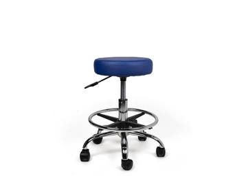 Tabouret Blauw - Lage uitvoering met Voetsteun, In hoogte verstelbaar, Nieuw