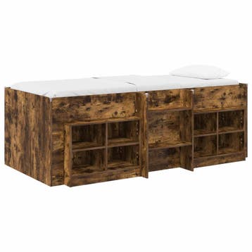 vidaXL Loft Bed Frame met Kast 3 st Gerookt eiken Bewerkt, Verzenden, Nieuw