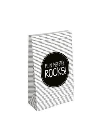 4x Blokzak  Mijn meester Rocks! School Maat L (Blokbodemzak), Verzenden, Cadeauzakje