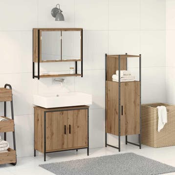 vidaXL Badkamermeubel Set met plank 3 pcs Bruin Bewerkt hout, Verzenden