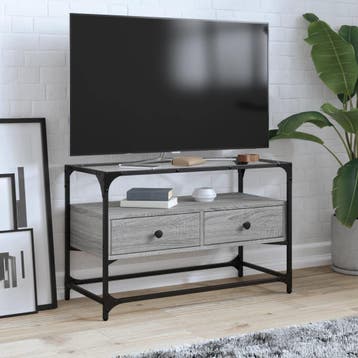 vidaXL Tv-meubel met glazen blad 80x35x51 cm bewerkt hout, Verzenden, Nieuw
