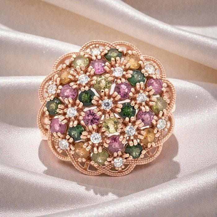 Zonder minimumprijs - Ring Verguld Toermalijn - Topaas - 18k, Handtassen en Accessoires, Ringen