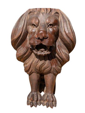 Statue, XL Wooden Lion - 32 cm - Bois