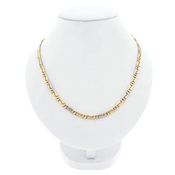 Bicolor gouden fantasie schakel ketting, Ophalen of Verzenden, Gebruikt, Goud, Goud