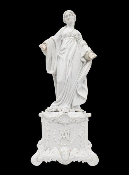 Reliëf, La Vierge au Serpent - 38 cm - porseleinen biscuit -, Antiquités & Art, Art | Art non-occidental