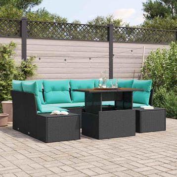 vidaXL Tuinbank Set 7 st Zwart Poly rattan, Tuin en Terras, Verzenden, Nieuw