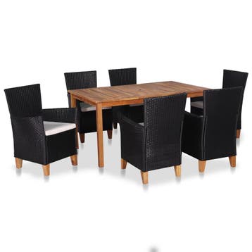 vidaXL 7-delige Tuinset poly rattan zwart en bruin, Verzenden, Tuinset