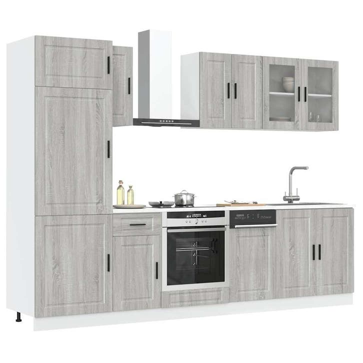 vidaXL 8-delige Keukenkastenset Kalmar bewerkt hout grijs, Maison & Meubles, Armoires | Autre, Envoi