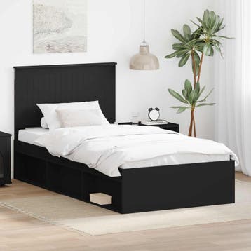 vidaXL Bedframe met hoofdeinde Zwart 100 x 200 cm Massief, Verzenden, Nieuw