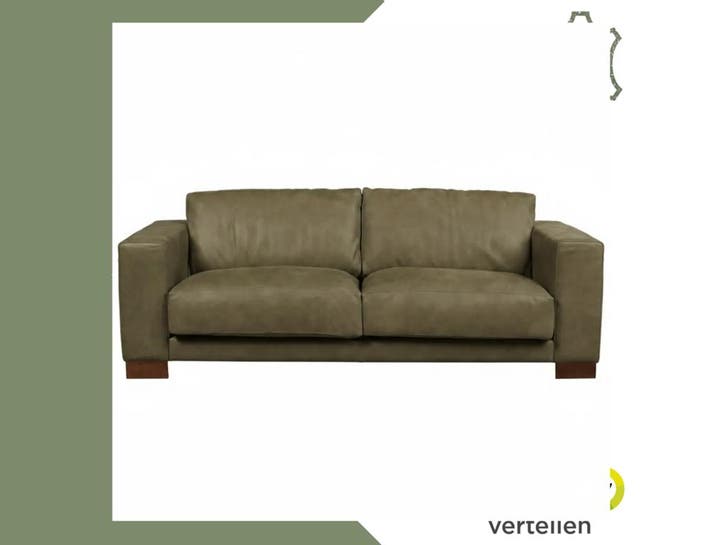 Leren bank Clear - 3 zits - Kenia Olive (olijf) - Poten, Antiek en Kunst, Antiek | Meubels | Stoelen en Sofa's, Ophalen of Verzenden