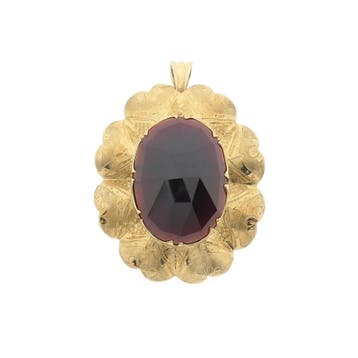 Vintage gouden hanger/broche met granaat (Hanger of bedel), Ophalen of Verzenden