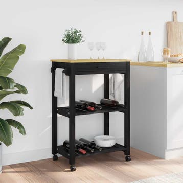 vidaXL Keuken Trolley MONZA Zwart 60 x 40 x 88,5 cm Massief, Verzenden, Nieuw