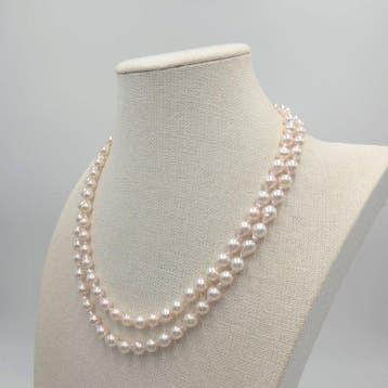 Halsketting Zilver Parel - Akoya dubbel 7,5 mm 20 inch, Nieuw