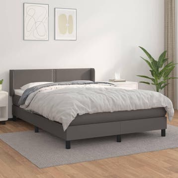 vidaXL Boxspring met matras kunstleer grijs 140x200 cm, Verzenden, Nieuw