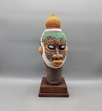 Superbe Tete perlée - sculptuur - Bamileke - Kameroen