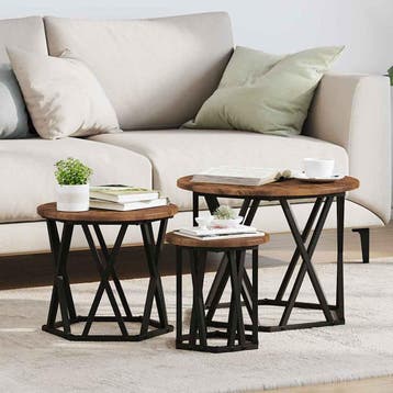 vidaXL Nestende Side Table 3 st Rook Eiken 53 x 53 x 40 cm, Maison & Meubles, Verzenden