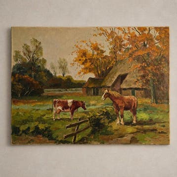 Nederlandse school (XX) - Autumn Farmyard with Horse and Cow