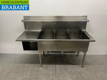 RVS Spoeltafel 3 Dubbele Spoelbakken 175 cm Horeca, Ophalen of Verzenden, Nieuw in verpakking