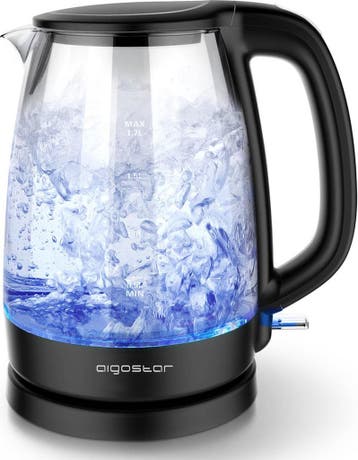 Waterkoker glas - met LED - 1.7L - 2200W - Zwart, Verzenden, Nieuw