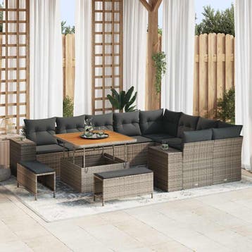 vidaXL Tuinbank Set met kussen 12 pcs Grijs poly rattan, Verzenden