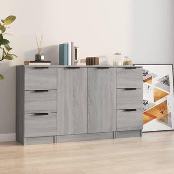 vidaXL Dressoirs 3 st bewerkt hout grijs sonoma eikenkleurig, Verzenden