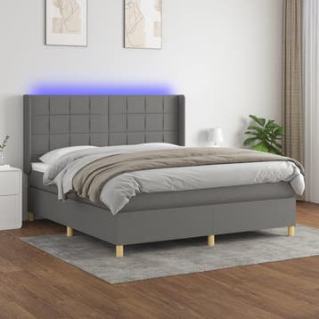 vidaXL Boxspring met matras en LED stof donkergrijs 160x200, Verzenden, Nieuw