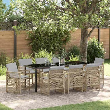 vidaXL Tuin Eettafel Set 9 st Beige poly rattan, Verzenden