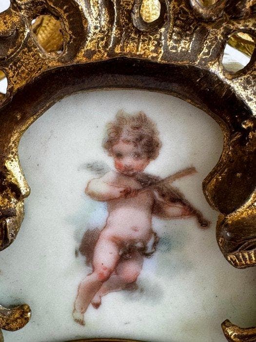 Pendule de cheminée Rococo Laiton, Porcelaine - 1880-1920 -, Antiek en Kunst, Antiek | Klokken