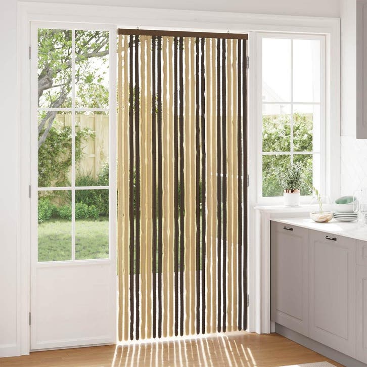 vidaXL Insecten Gordijn Chenille Donkerbruin en Beige 100 x, Doe-het-zelf en Bouw, Deuren en Vliegenramen, Nieuw, Verzenden
