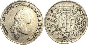 1/6 taler, daalder 1764, Sachsen-kurlinie ab 1547 (albert..., Verzenden