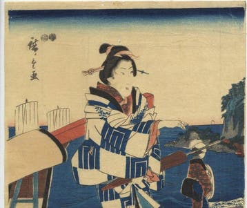 Bezoek aan de Benzaiten-tempel in Enoshima - 1849 - Papier -