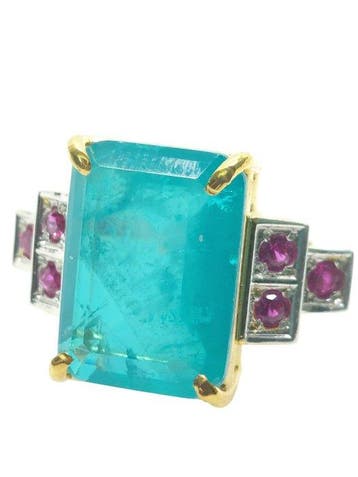 Zonder minimumprijs - Ring - 9 kt. Zilver, Geel goud Paraiba, Handtassen en Accessoires, Ringen, Nieuw