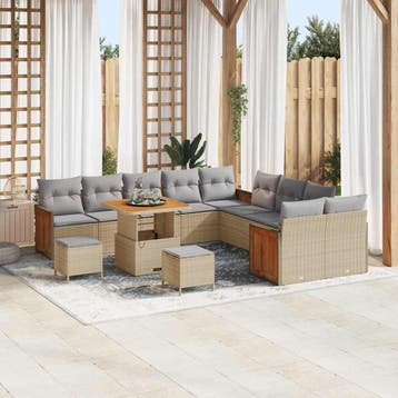 vidaXL Tuinbank Set 17 st 10-Aantal zitplaatsen Beige en, Jardin & Terrasse, Verzenden