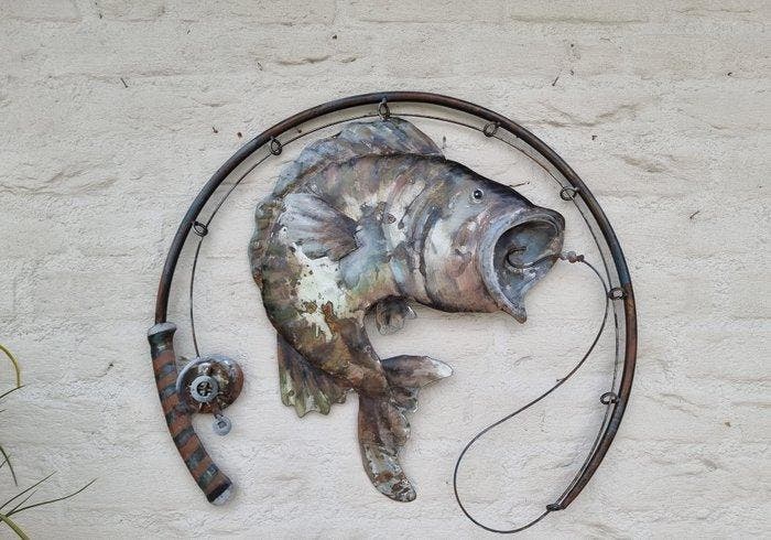Décoration murale - Europe - Poisson sur lhameçon - Gros, Antiek en Kunst, Kunst | Designobjecten