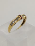 Bague - 18 carats Or jaune Rubis - Diamant