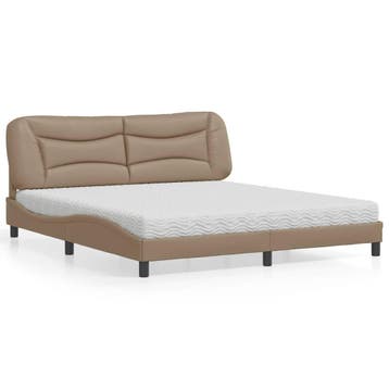 vidaXL Bed met matras Hvar kunstleer cappuccinokleurig, Huis en Inrichting, Slaapkamer | Bedden, Verzenden, Nieuw
