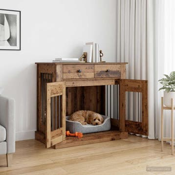 vidaXL Hond kennel meubel Oud hout 90 x 47,5 x 80 cm Bewerkt, Dieren en Toebehoren, Verzenden, Nieuw