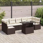 vidaXL Tuinbank Set met opslag 8 pcs Bruin Poly rattan, Verzenden, Nieuw