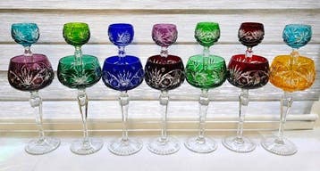 Bohême - Drinkset - geslepen kristal - 14 vintage kristallen