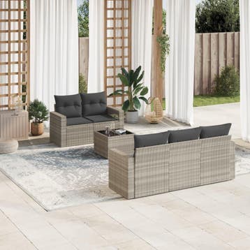 vidaXL 6-delige Loungeset met kussens poly rattan lichtgrijs, Verzenden, Nieuw