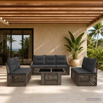 vidaXL Tuinbank Set 8 st Grijs en Donkergrijs poly rattan, Verzenden, Nieuw