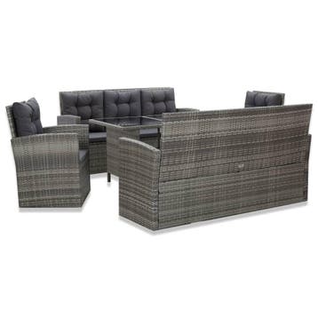vidaXL 5-delige Tuinset met kussens poly rattan grijs, Verzenden, Tuinset