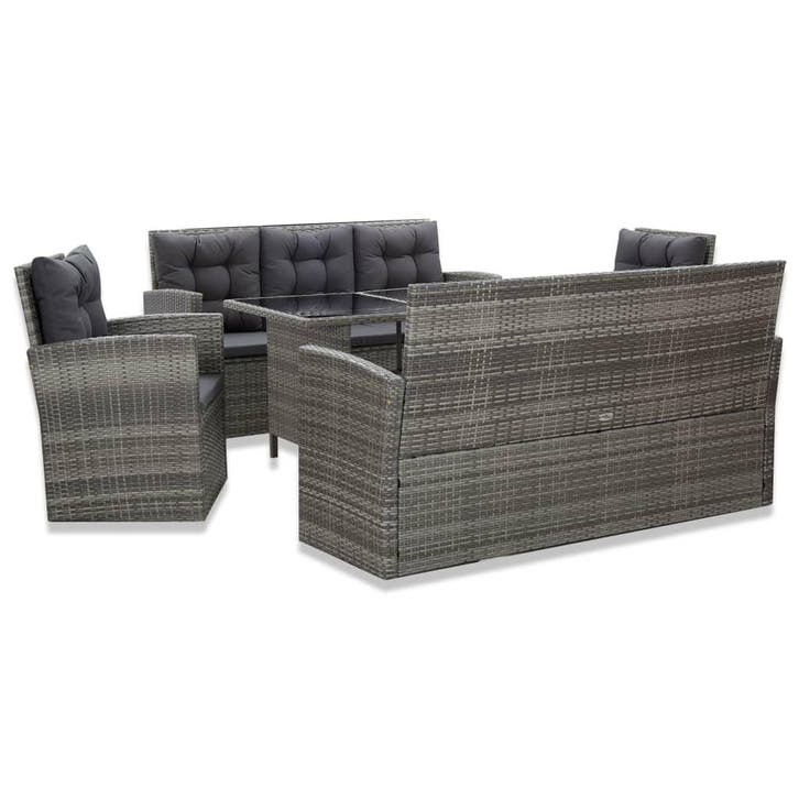 vidaXL 5-delige Tuinset met kussens poly rattan grijs, Jardin & Terrasse, Ensembles de jardin, Envoi