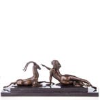 Figuur - Art Deco Bronzefigur Frau mit Antilope - Brons,