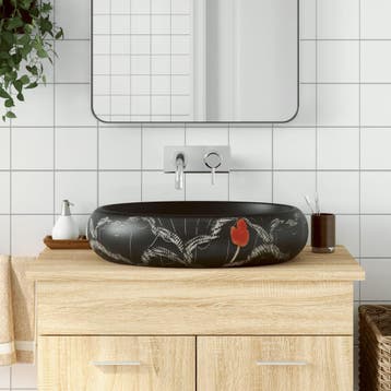 vidaXL Opzetwasbak ovaal 59x40x15 cm keramiek zwart, Bricolage & Construction, Verzenden