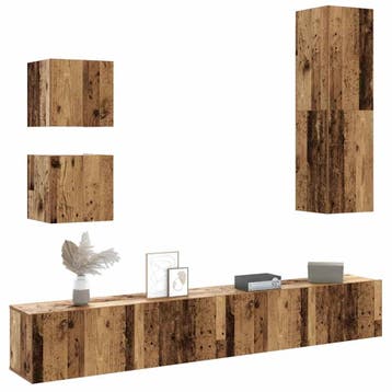 vidaXL 5-delig Tv-meubelset wandmontage bewerkt hout oud, Maison & Meubles, Verzenden