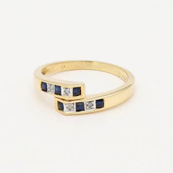 Bague - 18 carats Or jaune Saphir - Diamant