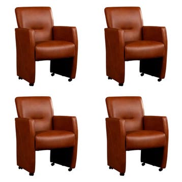 Set van 4 Leren eetkamerstoelen Pleasure - Granada Savannah, Ophalen of Verzenden, Nieuw, Leer, Eén