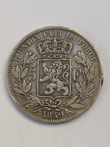 Belgique. Léopold Ier. 5 Francs 1849 (Sans prix de réserve)